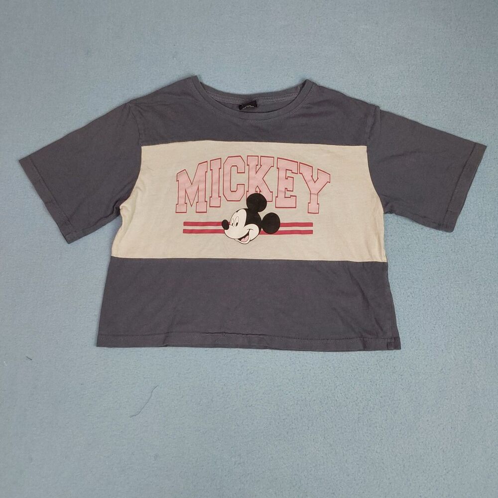 Disney Mickey Mouse Girl Crop Top Tee Shirt Gray/Pink Sz 12-13 YRS - Primark